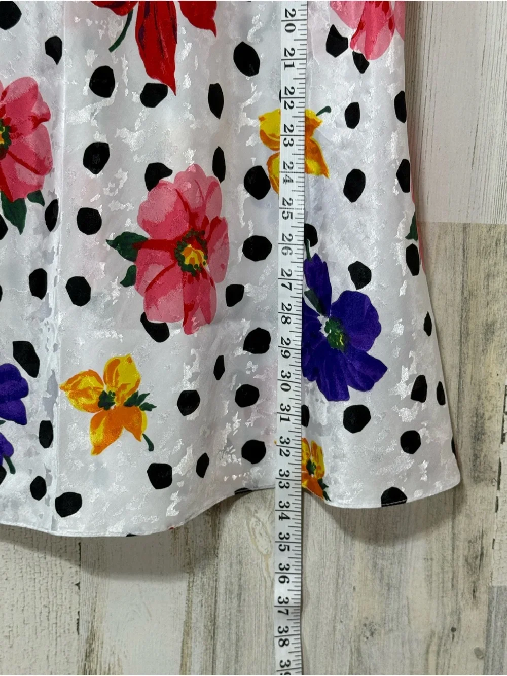 Floral Polka Dot Satin Chemise & Robe Set - White with Multicolor Flowers